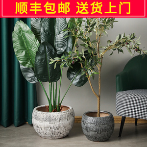 玫瑰花盆陶瓷大号清仓种树高盆发财特大陶罐复古空中花园客厅落地
