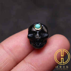 天然西藏天珠雕刻尸陀林骷髅顶腰珠背云隔珠手串文玩配饰