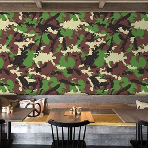 军绿色迷彩餐厅墙纸部队作战室装修壁纸战友情火锅店烧烤酒吧壁画