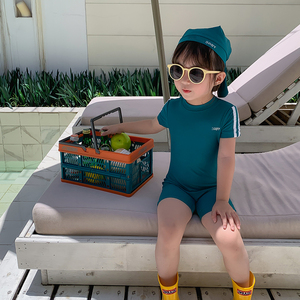 儿童泳衣女童2021夏季新品宝宝洋气可爱小孩子纯色温泉泳池衣帽子