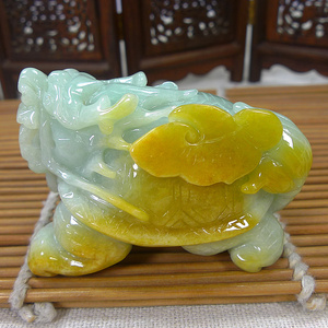 缅甸天然翡翠a货双彩黄翡如意龙头龟手把件小摆件茶宠镇宅玉器