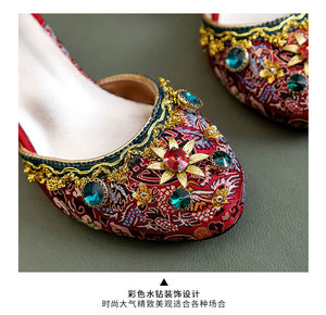 251人付款淘宝春季新款新加坡娘惹鞋珠绣露趾鱼嘴鞋中跟鞋个性水钻细