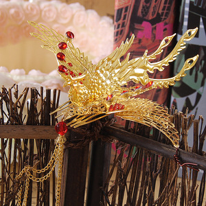 银色金色凤冠凤凰仙女飞天头饰古典宫廷贵妃舞台表演儿童古装发饰