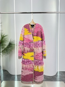 欧洲格鲁吉亚设计师品牌LALO手工编织鸵鸟毛外套女长款显瘦