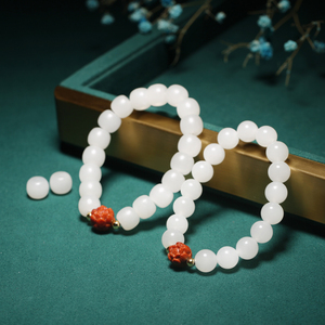 新疆和田玉老型珠手串天然玉石羊脂白玉女款圆珠10mm手链转运珠串