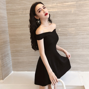 一字肩晚礼服2021新款女夏宴会气质显瘦a字短裙夜 店装性感连衣裙