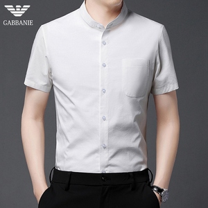 奇 阿玛尼亚品牌立领衬衫男士短袖夏季中华领休闲中年白衬衣男式