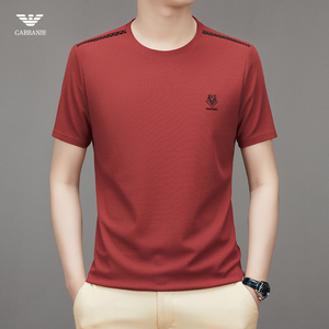 奇 阿玛尼亚品牌冰丝短袖T恤男2024夏季薄款圆领半袖红色体恤上衣