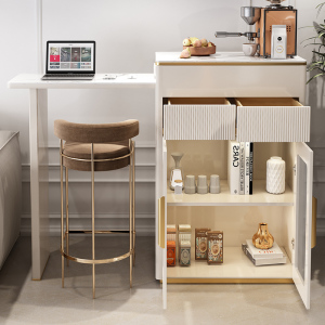 伸缩吧台一体茶桌柜客厅沙发边柜茶吧机饮水台餐边柜靠墙一体书桌