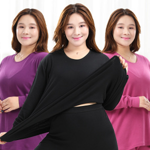 纯棉大码秋衣秋裤女胖mm200斤保暖内衣中老年妈妈宽松棉毛衫套装