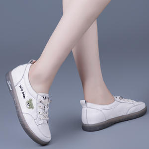 牛筋底女鞋春秋2021新款休闲秋鞋真皮软皮小白鞋平底软底超软皮鞋
