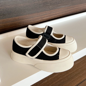 宝小姐mona同款鞋复古玛丽珍鞋魔术贴厚底大头鞋增高小白鞋女百搭