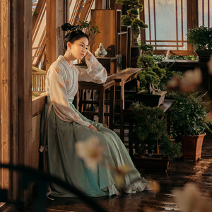 梦华录赵盼儿 绿白色石榴约会装 宋制汉服 影人时尚影视古装剧服