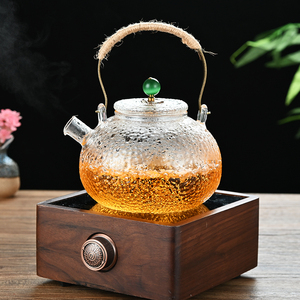 玻璃茶壶家用耐高温烧水壶锤纹提梁壶茶具套装煮茶器泡茶壶花茶壶
