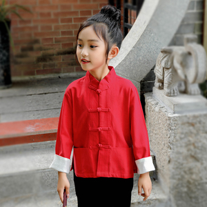 棉麻女童唐装上衣春秋薄款长袖儿童中国风童装小女孩国学服装复古