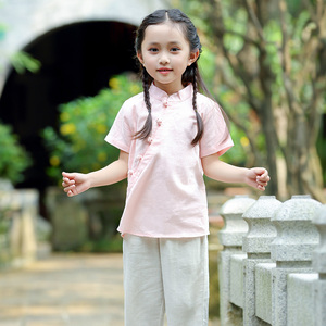 竹节棉女童汉服夏天原创洋气童装小女孩中国风复古装中式唐装上衣