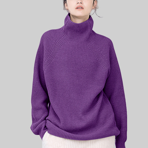 半高领慵懒套头宽松外穿毛衣女2024年新款紫色套头针织打底衫女潮