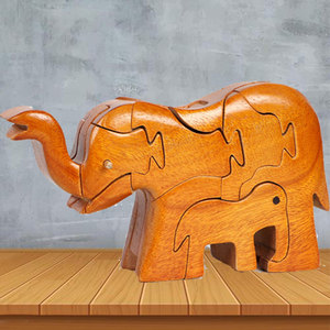 木制动物大象积木 儿童益智玩具拼插拼图diy 榫卯积木模型l鲁班锁