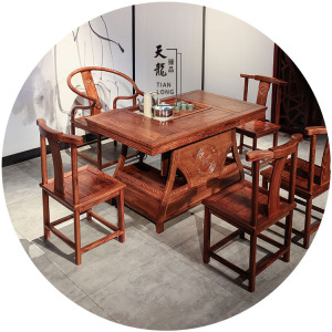 天龙红木中式家具 刺猬紫檀元宝茶台