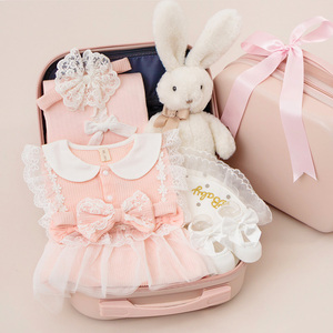 新出生婴儿衣服礼盒满月百天送礼见面礼品春夏粉色公主裙套装礼物