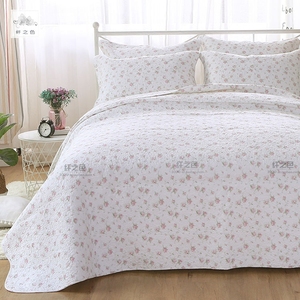 韩式粉白公主风浪漫小碎花床盖三件套缝衍被纯棉全棉双人绗缝床单