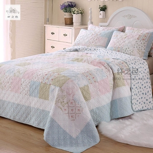 韩国外贸床盖三件套水洗绗缝被粉色四件套女孩床单拼布空调被床罩