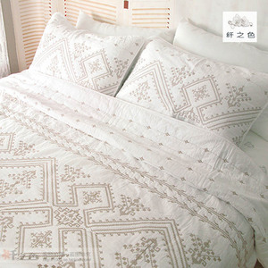 出口欧式全棉复古美式纯色白色绗缝被三件套床上用品夏凉被床盖