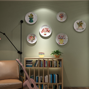 北欧风格家居墙面装饰品简约手绘花朵装饰盘子客厅餐厅背景墙挂盘