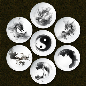中国风太极龙腾陶瓷工艺盘创意中式装修饰品样板间软装饰盘挂盘