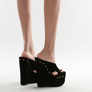 恨天高坡跟17cm性感凉拖高跟鞋大码绒面鱼嘴夜店模特走秀松糕底女