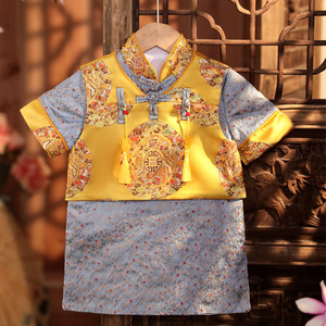 改良儿童唐装男童中国风抓周礼服男宝宝花衣服满月一周岁宴传统装