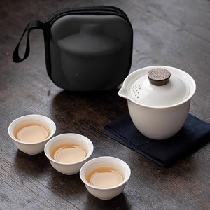 白瓷盖碗旅行茶具套装户外旅游便携包快客杯一壶二三两杯logo定制