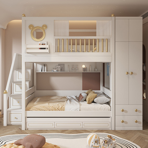 儿童上下床树洞床高架床高低床子母床上床下桌组合双层床滑梯衣柜