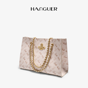 韩谷儿 大牌奢侈品ghg马车链条单肩大包包女托特包大容量夏季白色