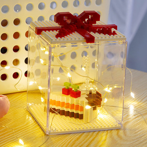 生日礼物 卡通拼插积木生日蛋糕透明礼盒手工diy制作送女生闺蜜