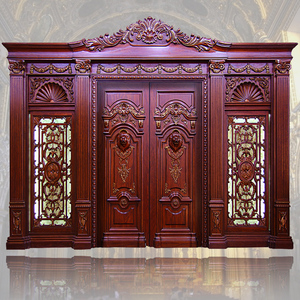 别墅对开大门欧式雕花实木门豪华四开门隔断门豪华门头罗马柱烤漆