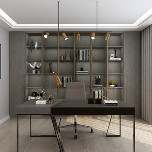 顾家家居全屋定制书柜一门到顶开放式设计简约书房书桌书架博洛纳