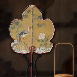 故宫同款缂丝复原团扇凤栖梧桐图手工宫扇国风摆件旗袍汉服搭配扇