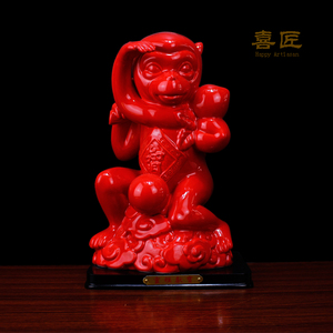 陶瓷猴子十二12生肖摆件招财镇宅化煞猴风水家居办公摆设红色大号