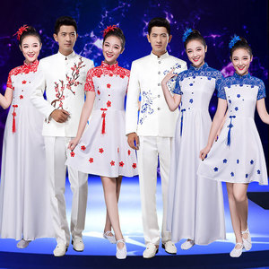 民族服装舞台大合唱表演服中山装主持歌手舞蹈乐队合唱男女演出服