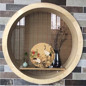 新款简约镂空屏风隔断玄关墙洞木框中式圆窗包边实木圆框线条定制