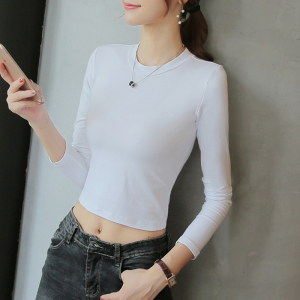 高腰短款露脐上衣女早秋装洋气长袖冬季薄款打底衫内搭漏肚脐t恤