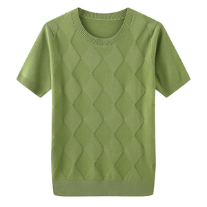 秋季新款提花短袖针织衫体恤男半袖毛衣薄款线衣圆领打底衫t恤潮