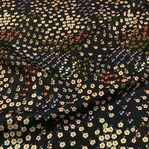 大牌d家黑底小碎花印花宽幅弹力双乔真丝布料 桑蚕丝绸连衣裙面料