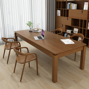 2022新款客厅实木大书桌家用休闲区长桌多人学习桌椅组合简约桌子