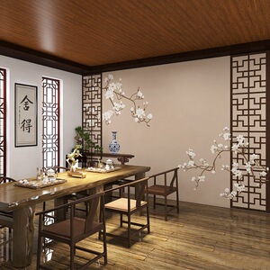 古风壁布新中式装修背景墙布古典中国风火锅饭店酒楼壁画包厢墙纸