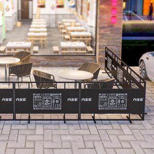 商业街落地隔断移动装饰铁艺围栏餐饮奶茶店栅栏户外logo围挡定制