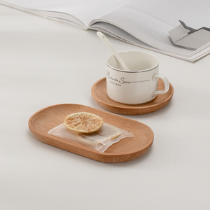 日式实木椭圆形小木盘INS木碟子咖啡牛奶点心托盘家用木质餐盘