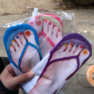 仿真3d人字拖拖鞋搞怪搞笑袜子搞笑整蛊印花创意男女短袜船袜礼物