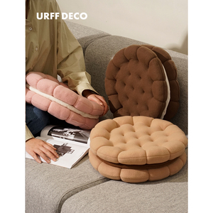 URFF DECO 夹心饼干坐垫短毛绒超软超可爱学生少女办公室纯色垫椅